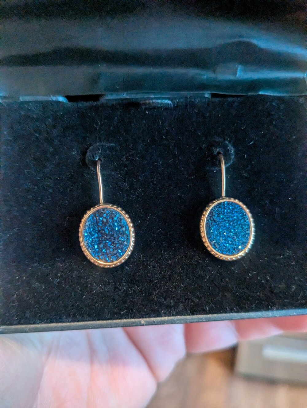 14k Yellow Gold Blue Druzy Gemstone Drop Earrings R.H Macy's & Co. Fine Jewelry